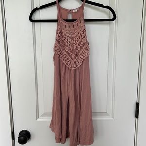 Dusty pink tank with crochet detail, size large